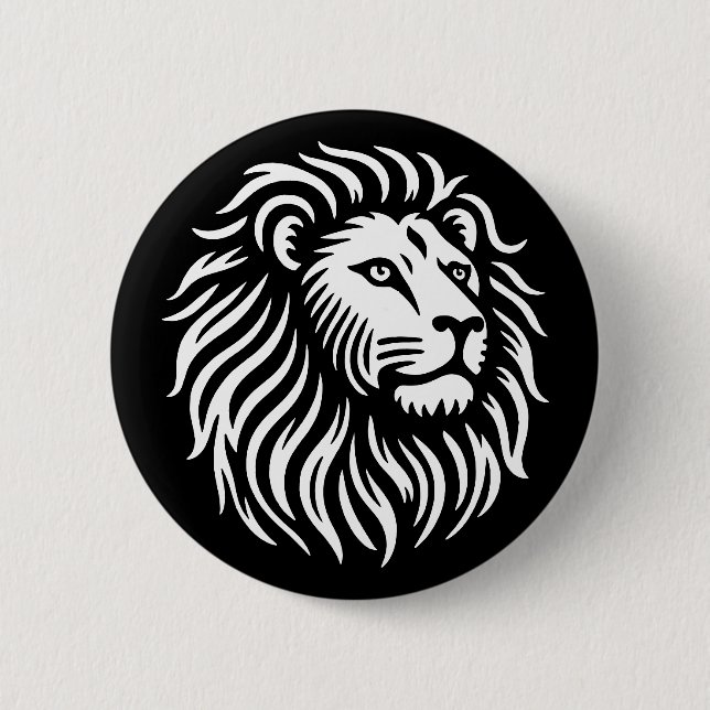 Lion Head - White on Black Button (Front)
