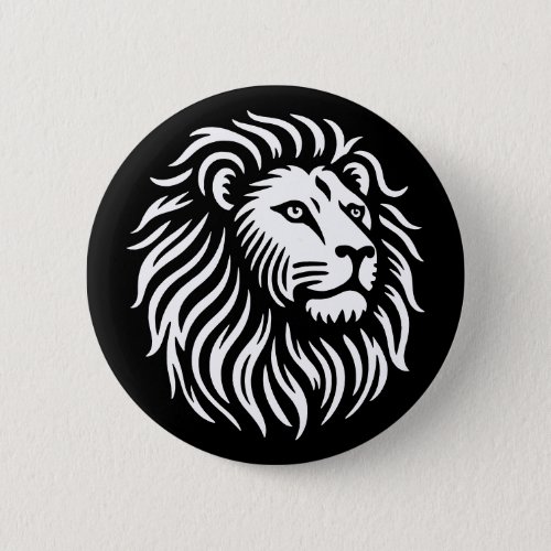 Lion Head _ White on Black Button
