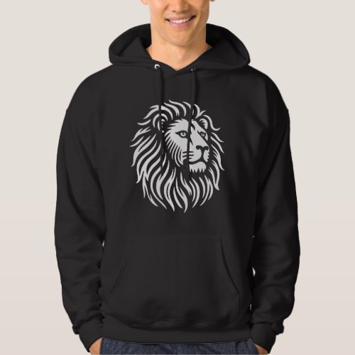 Lion Head _ White on Black Hoodie