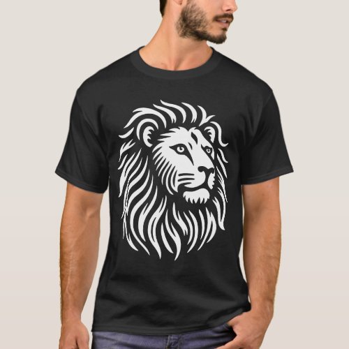 Lion Head _ White on Black T_Shirt