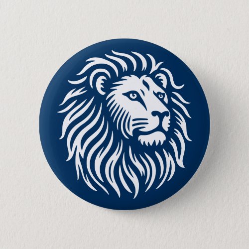 Lion Head _ White on Deep Shibori Blue Button