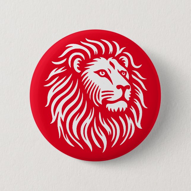 Lion Head - White on Red Button (Front)