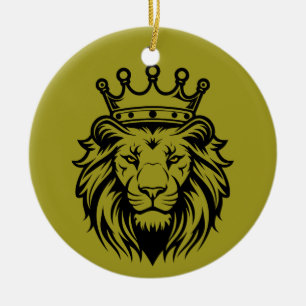 Lion Head with Crown Silhouette - Black 1 Ceramic Ornament