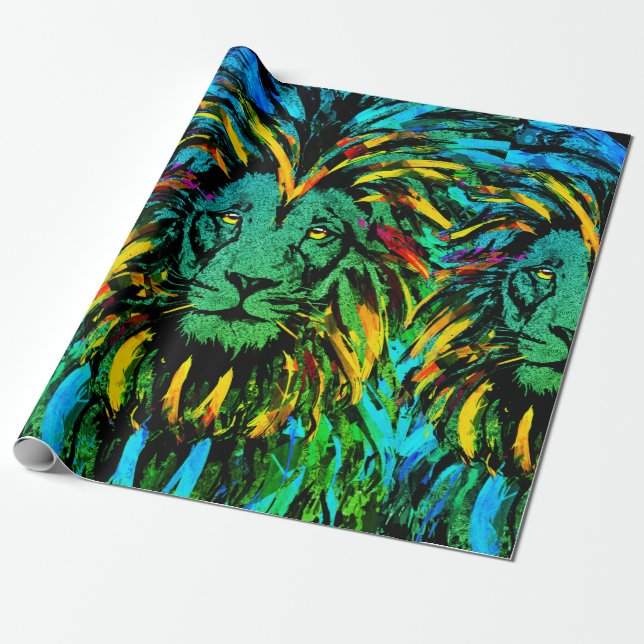 Lion Head Wrapping Paper | Orange Lion Gift (Unrolled)