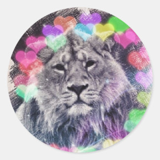 Lion Heart Bokeh Digital Art Drawing Classic Round Sticker