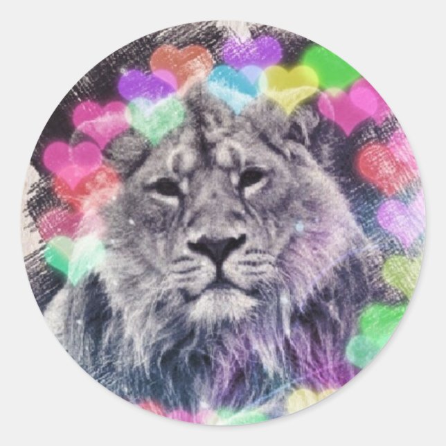 Lion Heart Bokeh Digital Art Drawing Classic Round Sticker (Front)