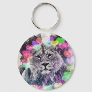 Lion Heart Bokeh Digital Art Drawing Keychain
