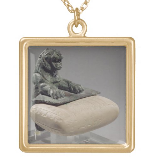 Lion holding a Hurrian foundation tablet c2150 B Gold Plated Necklace