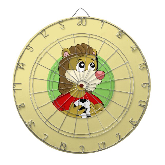 Lion holding a soccer ball cartoon dart board (Front)