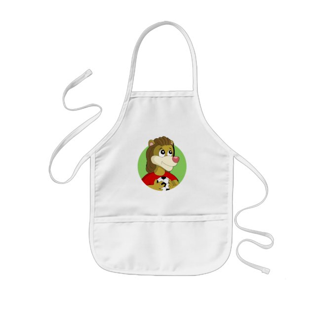 Lion holding a soccer ball cartoon kids' apron (Front)