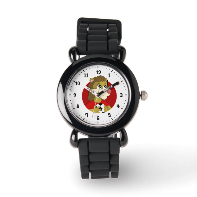 Lion holding a soccer ball cartoon watch (Front)