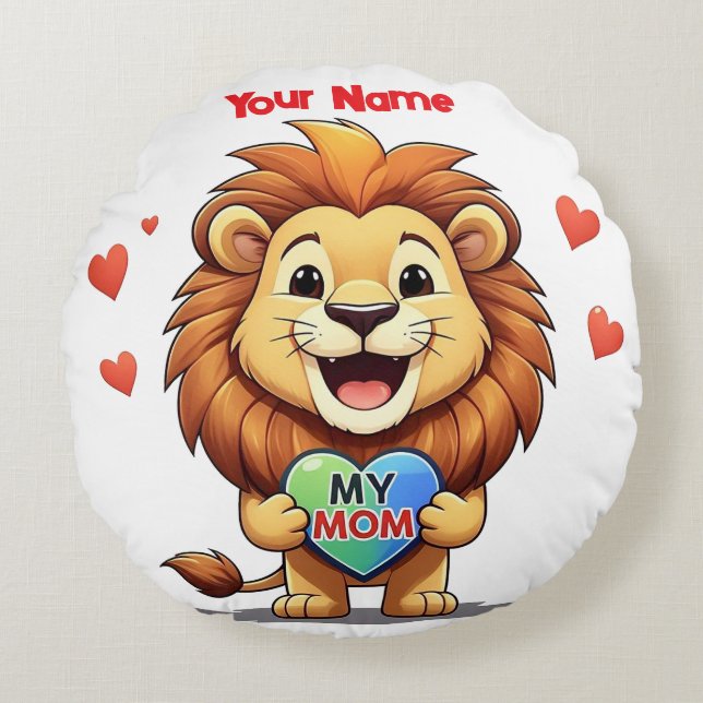 lion holding heart-my mom round pillow (Front)