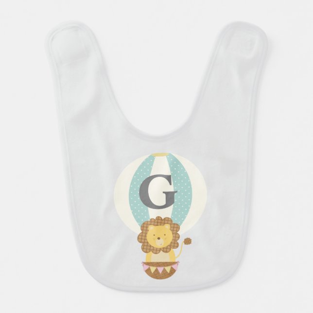 Lion & hot air balloon Personalised Baby Bib (Front)