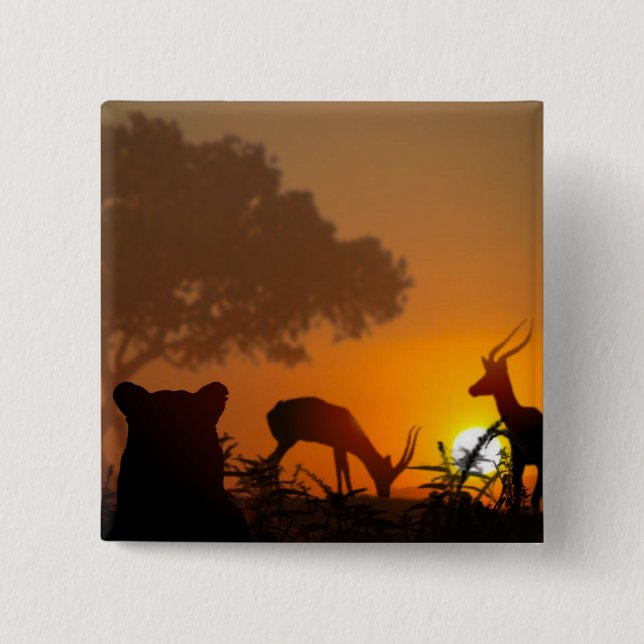 Lion Hunt Pinback Button (Front)