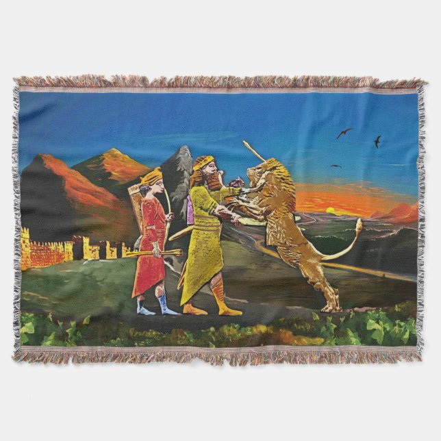 Lion Hunter Throw Blanket (Front)