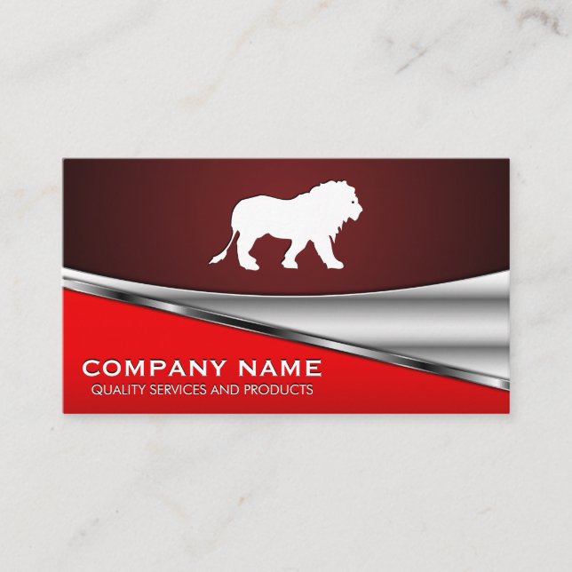 Lion Icon | Red Metallic Background Business Card (Front)