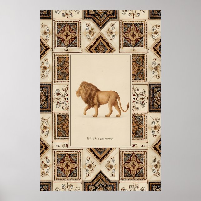 Lion Illustration Poster Regal Wildlife Art with (Front)