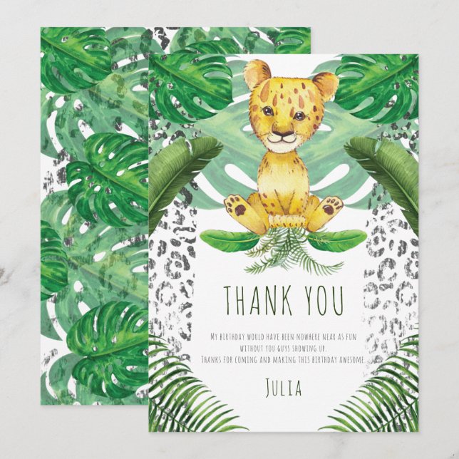 Lion Illustration Safari Birthday I Baptism Thank You Card (Front/Back)