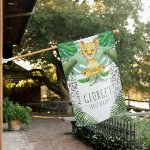 Lion Illustration Safari Party House Flag