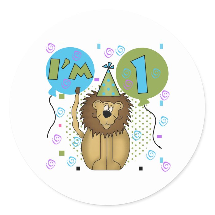 Lion I'm 1 First Birthday Round Stickers