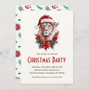 Lion in a Santa Hat Safari Animal Christmas Party Invitation