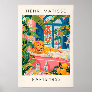 Lion In Bathtub Poster, Matisse Poster, Pink Bathr Poster