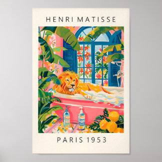 Lion In Bathtub Poster, Matisse Poster, Pink Bathr Poster