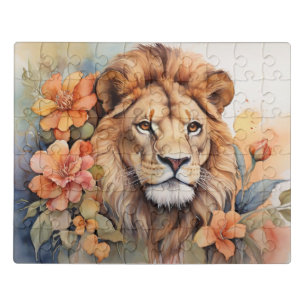 Lion in Bloom Fine Serene Wild Animal Jigsaw Puzzle
