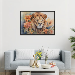Lion in Bloom Fine Serene Wild Animal Poster