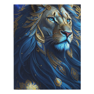 Lion in Blue Faux Canvas Print