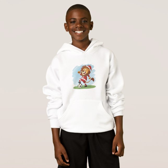 Lion in Christmas costume and soccer ball Hoodie (Front Full)