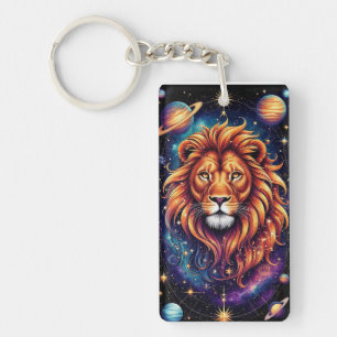 Lion in Cosmic Starry Galaxy Keychain