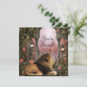 Lion in Enchanted Floral Garden Event Invite (Standing Front)