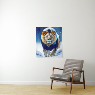 Lion in Ice Nature Wildlife Tapestry