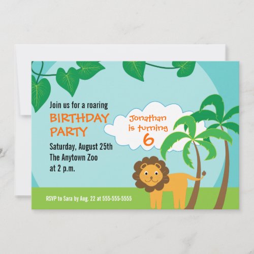 Lion in Jungle, Childs Birthday Party Announcements