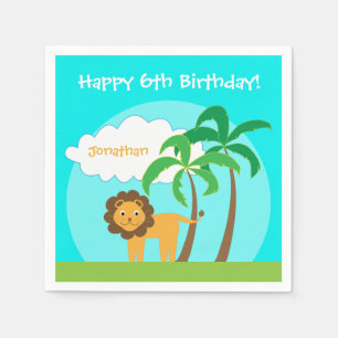 Lion in Jungle Safari Childs Birthday Party Paper Napkins
