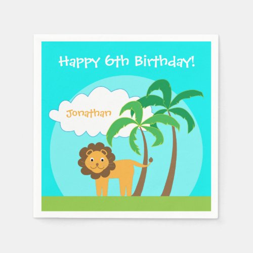 Lion in Jungle Safari Childs Birthday Party Paper Napkins