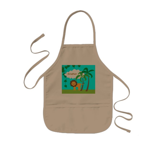 Lion in Jungle with Palm Trees Personalized Kids' Apron (Front)