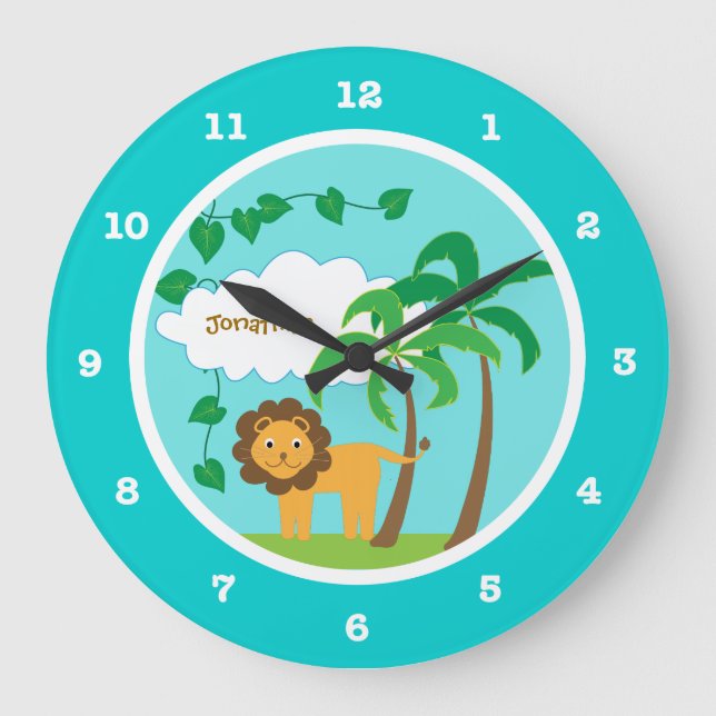 Lion in Jungle with Palm Trees Personalized Large Clock (Front)