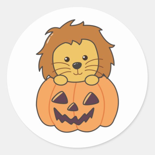 Lion In Pumpkin Orange Koalas Halloween Lion Classic Round Sticker