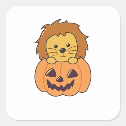 Lion In Pumpkin Orange Koalas Halloween Lion Square Sticker
