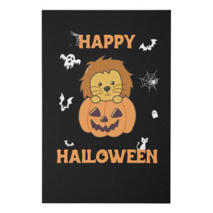 Lion In Pumpkin Sweet Lions Happy Halloween Faux Canvas Print