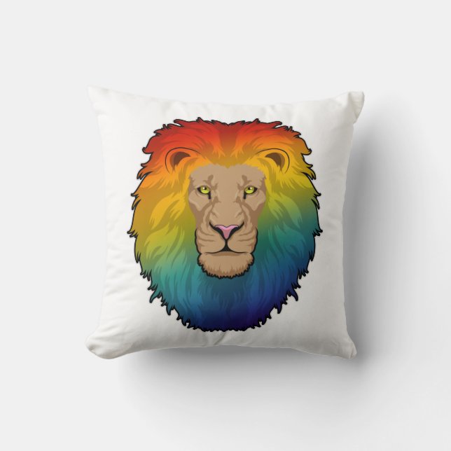 Lion in Rainbow Colors Throw Pillow (Front)
