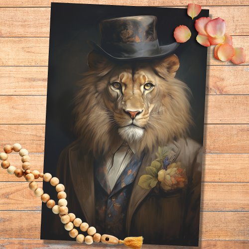 Lion in Suit Hat with Flowers 1 Decoupage Paper