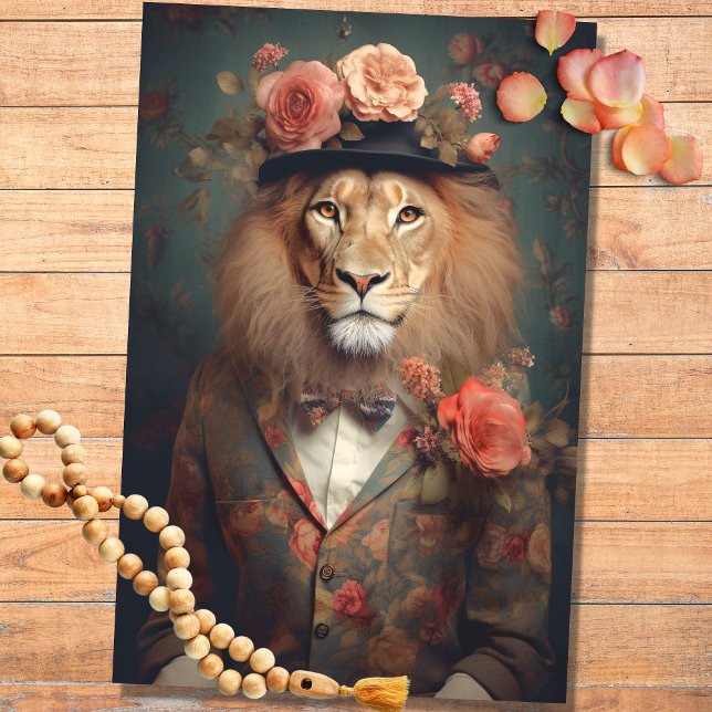 Lion in Suit, Hat with Flowers 2 Decoupage Paper (Creator Uploaded)