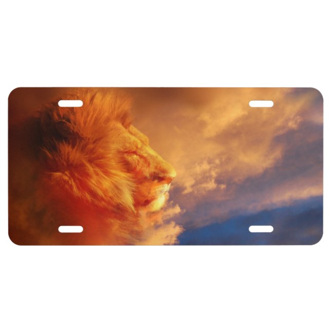 Lion in sunset clouds license plate (Front)