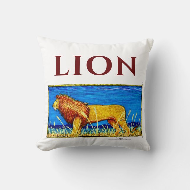 Lion in Tall Grass Throw Pillow (Front)