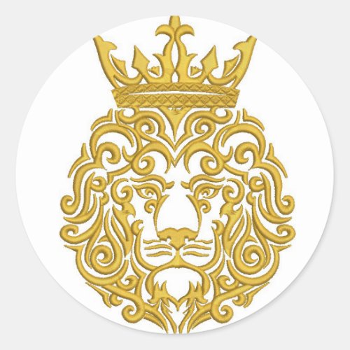 lion in the crown imitation of embroidery classic round sticker