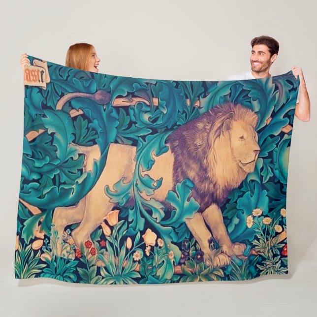 Lion in The Forest, William Morris Fleece Blanket (In Situ)