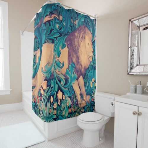 Lion in The Forest William Morris Shower Curtain